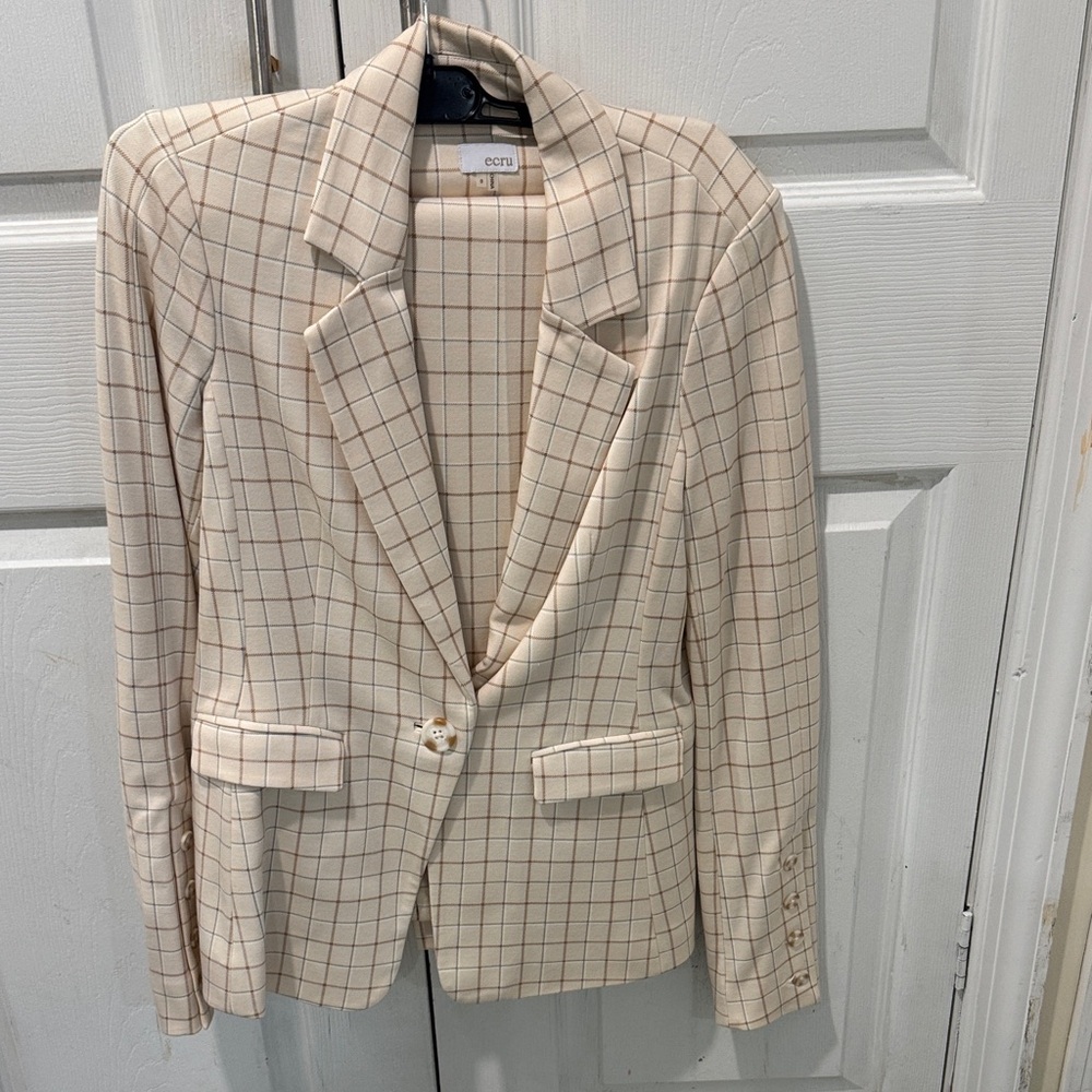 Ecru Checkered Pants Suit in Cream and Tan